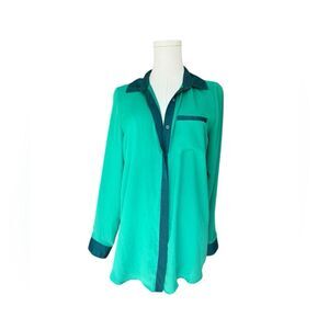 FREE PEOPLE Kelly Green Boho Sheer Oversized Tunic
Button Up Blouse Size S